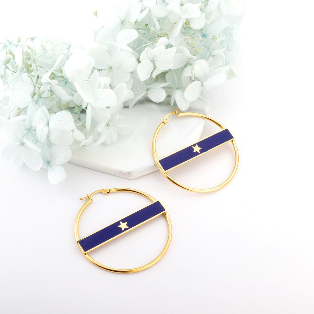 Gold Color Round Hoop Earrings Bijoux Female NO Fade Stainless Steel Star Earring Fashion Jewelry New Punk Jewelry asonjewelry